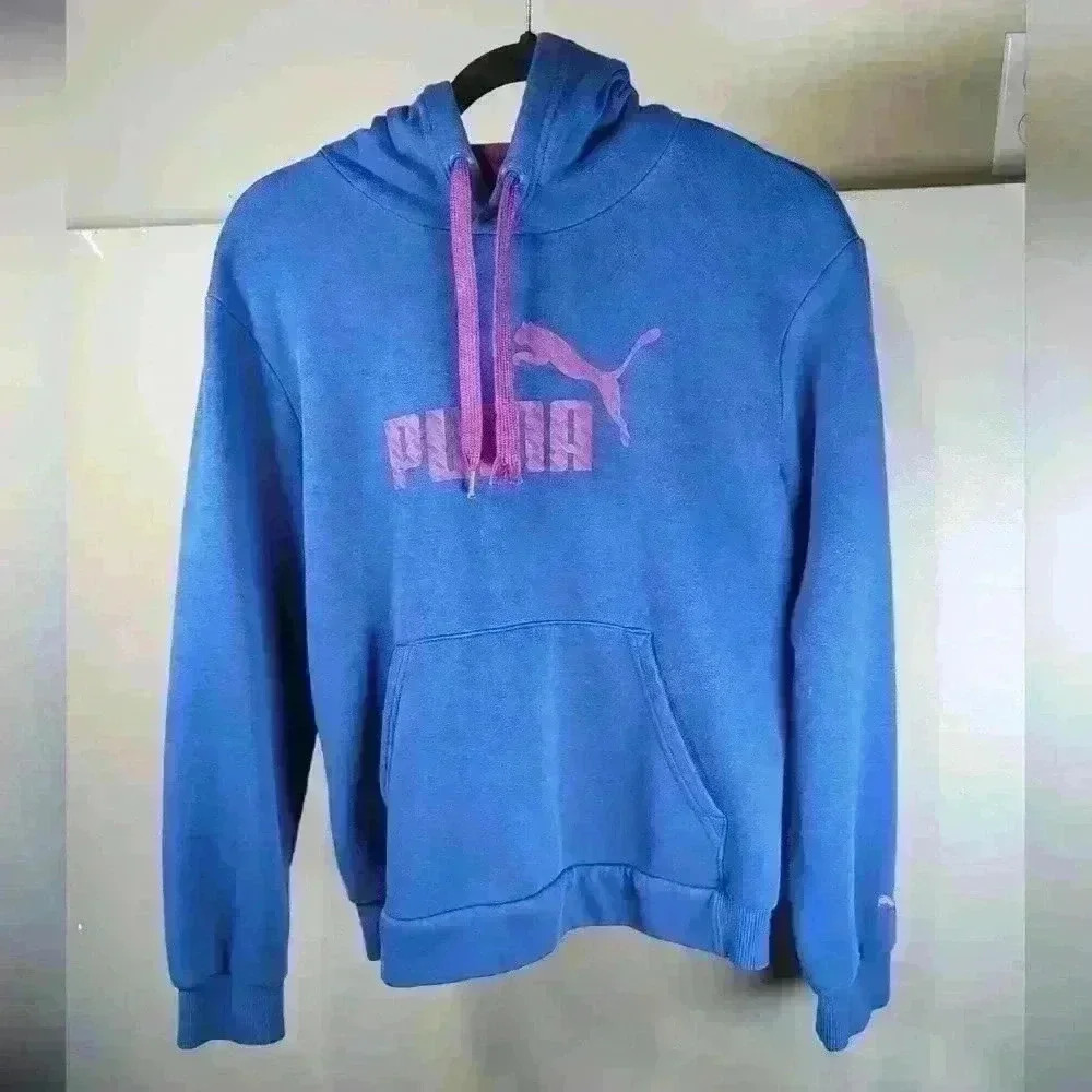 PUMA Graphic Hoodie Sportswear Logo Pullover Vintage Blue - Womens M